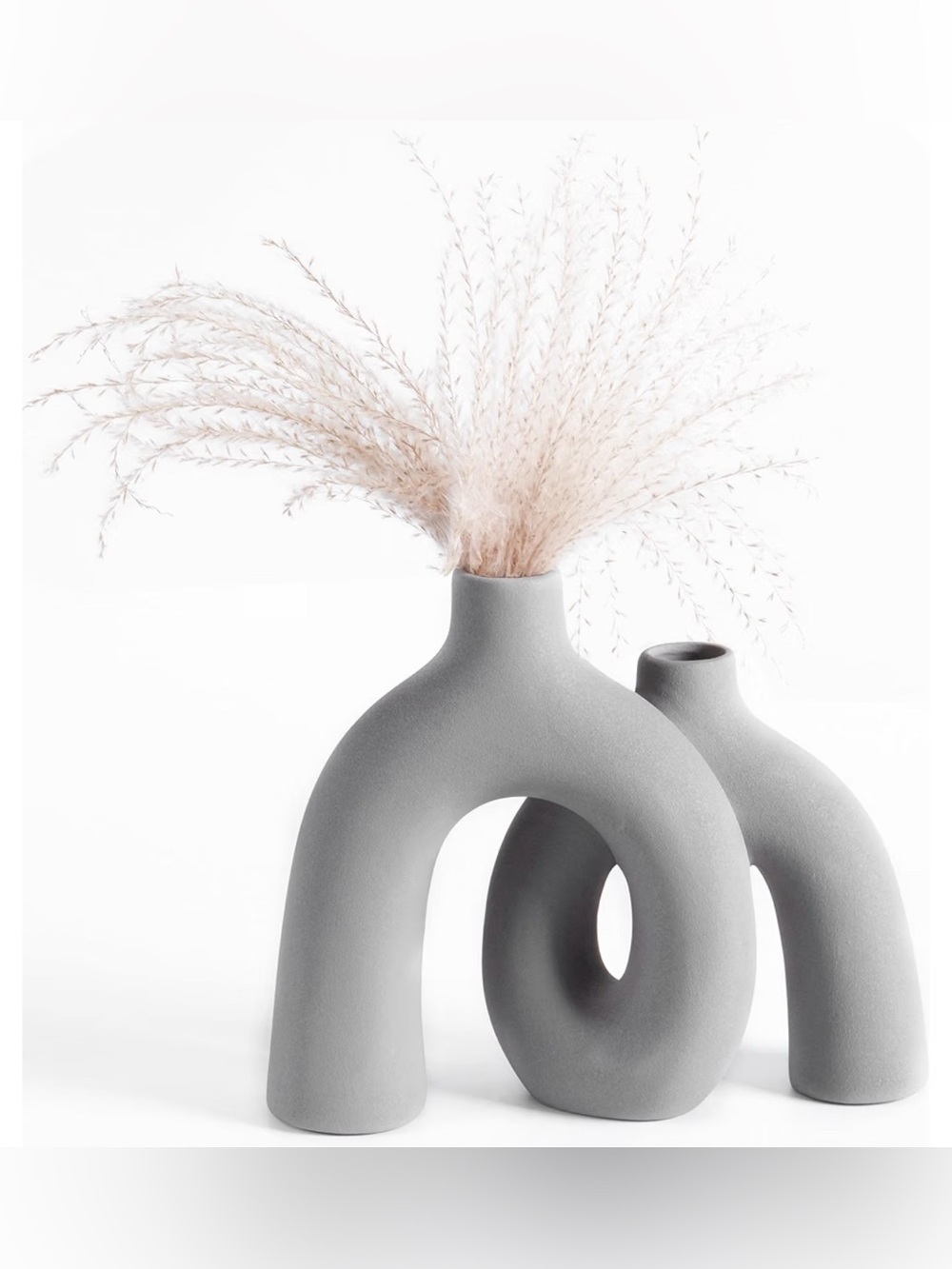 Minimalist Gray Arch Ceramic Hug Vase - Home Accents